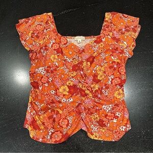 StitchFix‎ The General Good Floral V-Neck Flutter Cap Sleeve Smocked Back Medium